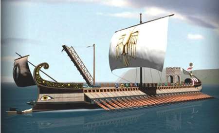 Rostrum and roman trireme in exhibition in Trapani
